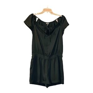 Express Romper Women Small Black‎ Off Shoulder Tie Neck Elastic Waist Pockets